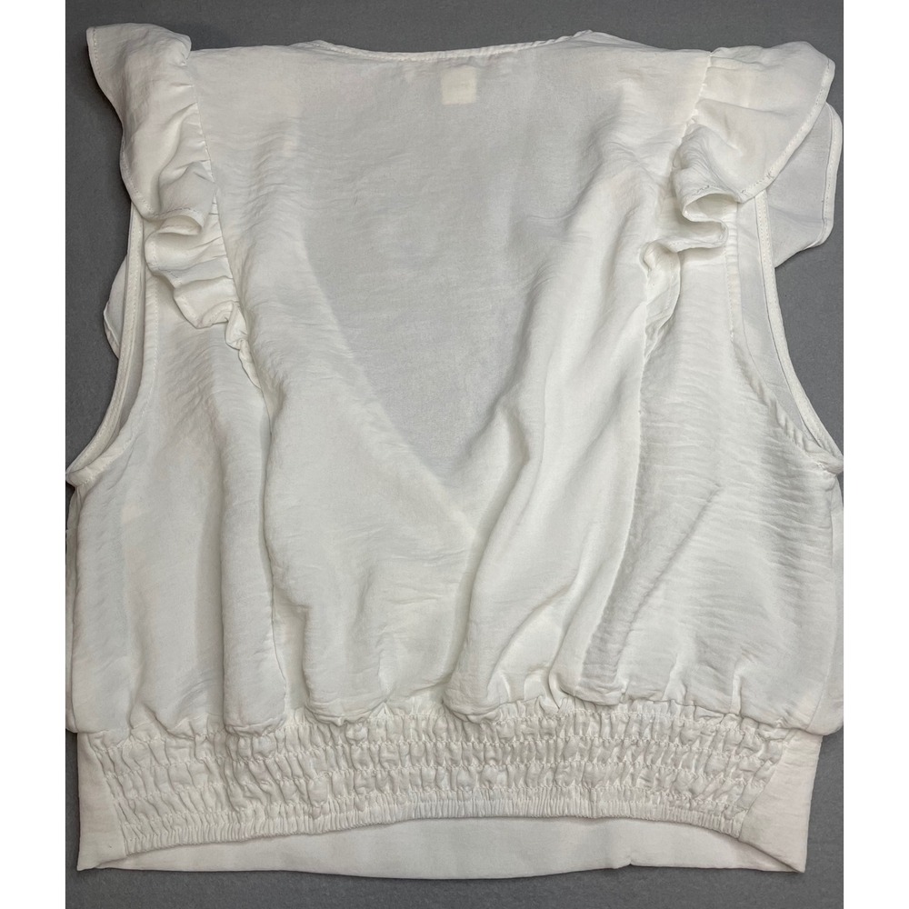 Monteau Los Angeles White Ruffle Wrap Top Sleeveless Smocked Back Womens M - Picture 4 of 9